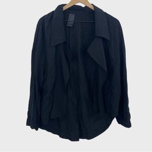 Kedem Sasson Black Crinkled Open Front Lightweight Jacket Size 12-14